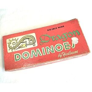VTG Double Nine Dragon Dominoes Set By Halsam 55 Pieces Black & White #920